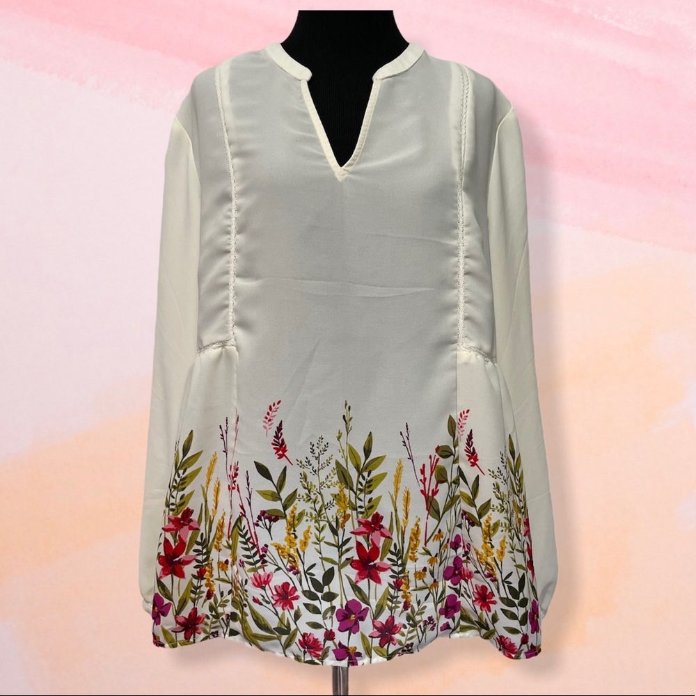 🌸 Old Navy Top Blouse floral long sleeve Size L
